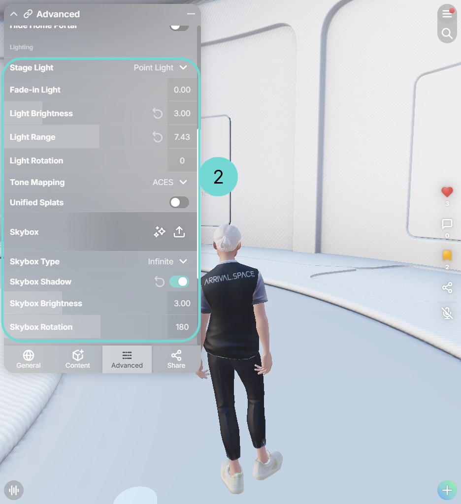 Edit light settings and adjust your Main Asset