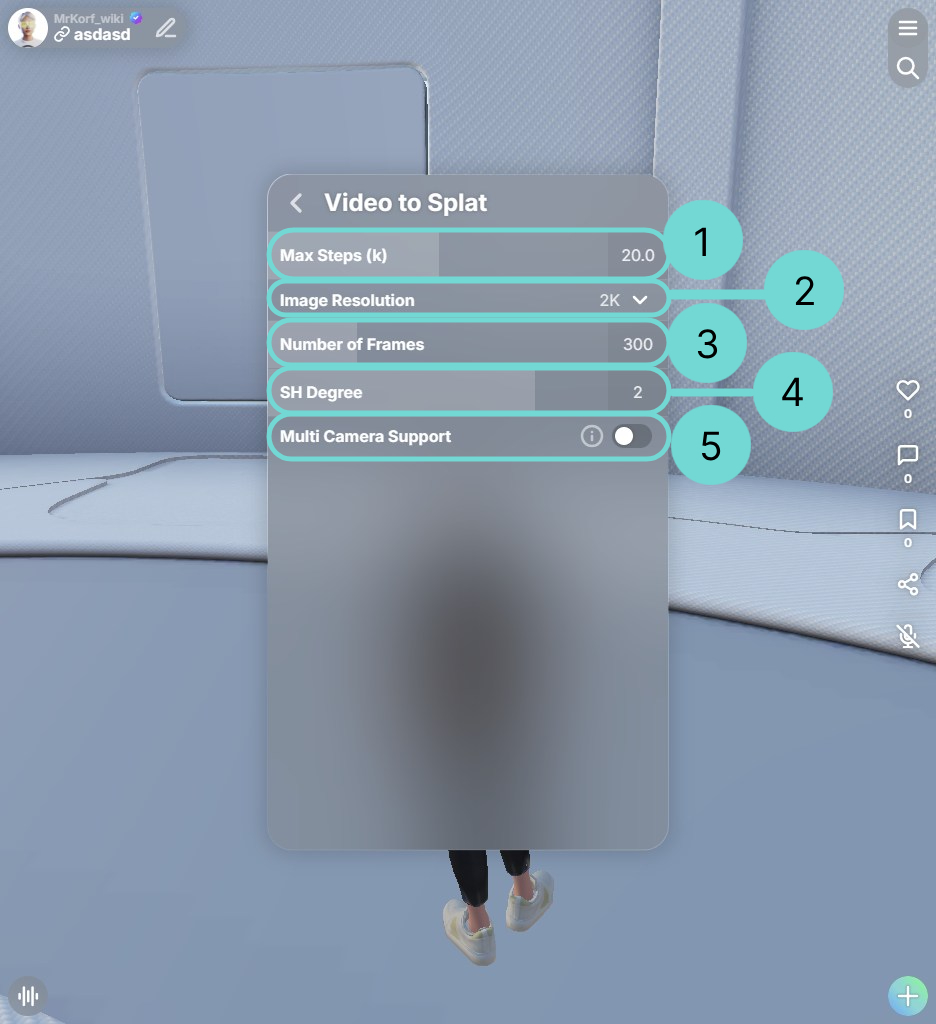Erweiterte Einstellungen für Video zu Splat