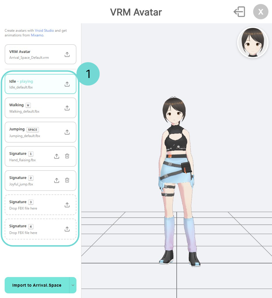 Import animations into Arrival.Space