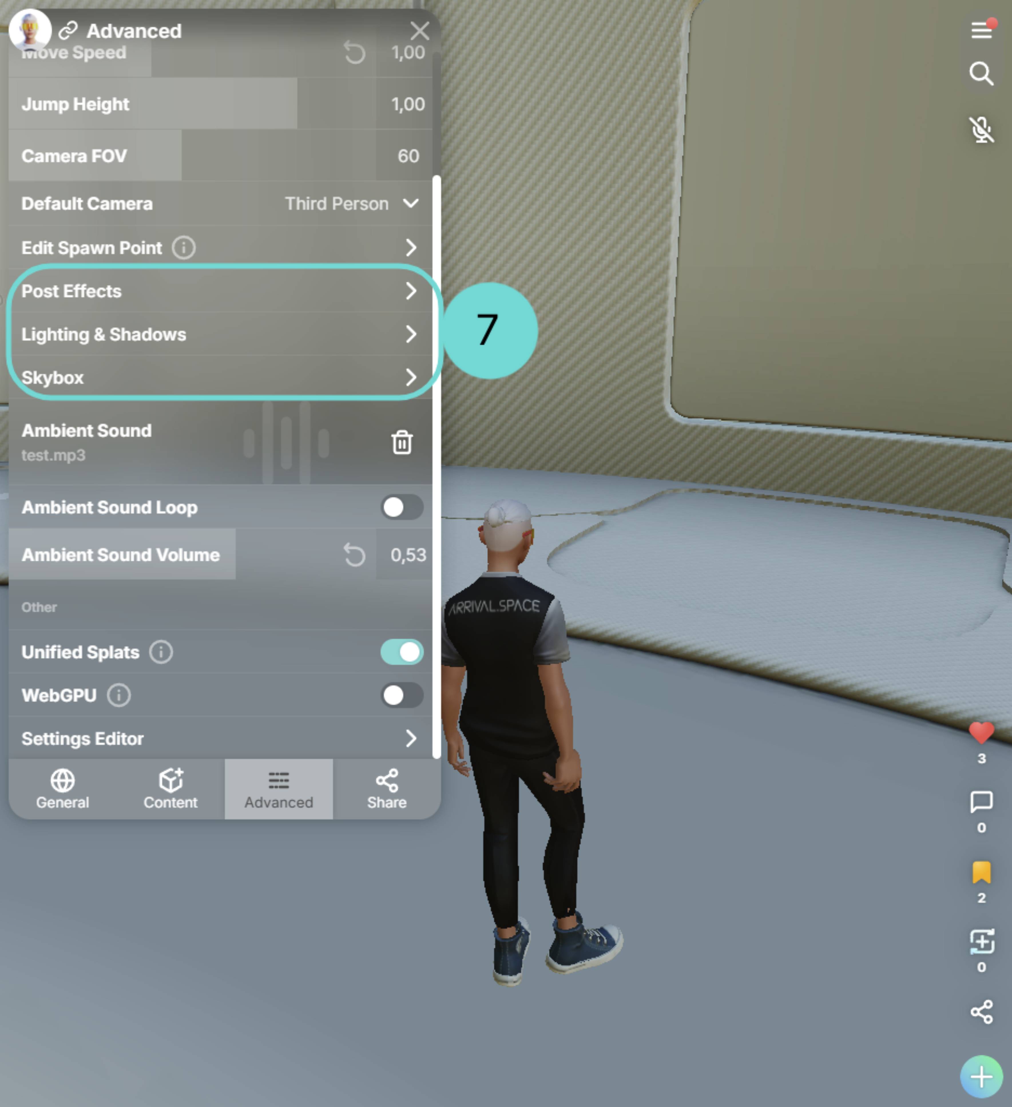 Edit light settings, skyboxes and post effects