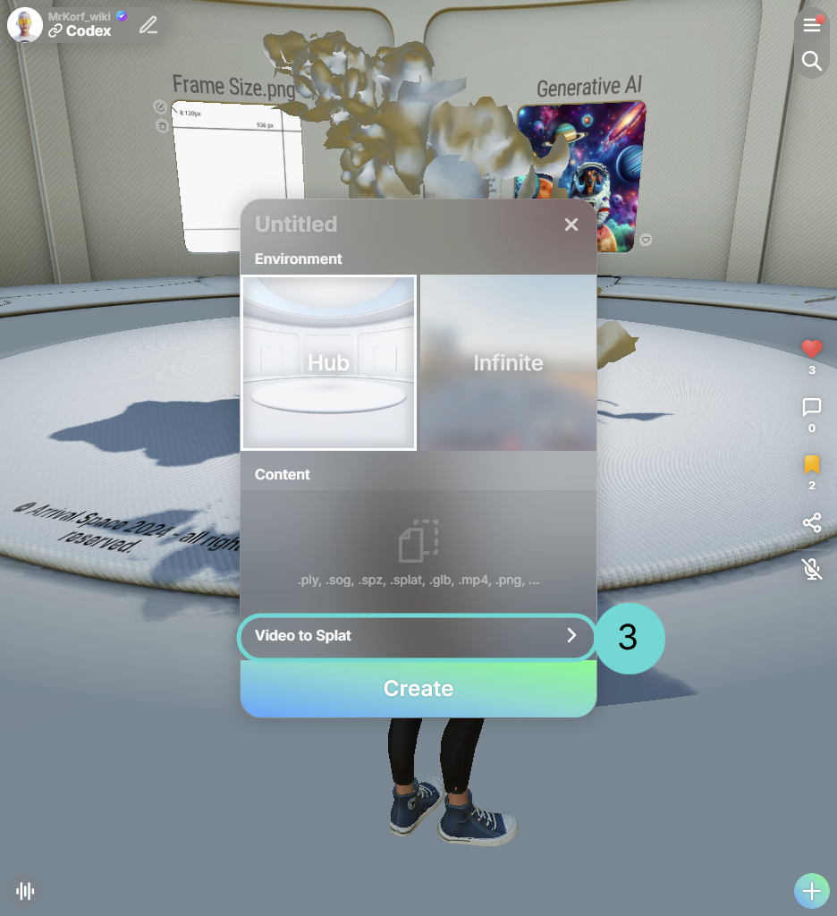 Selecting Video To Splat inside Create Space