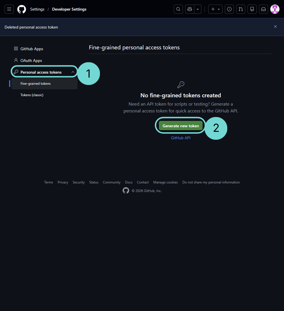 Opening Github Personal Access Token