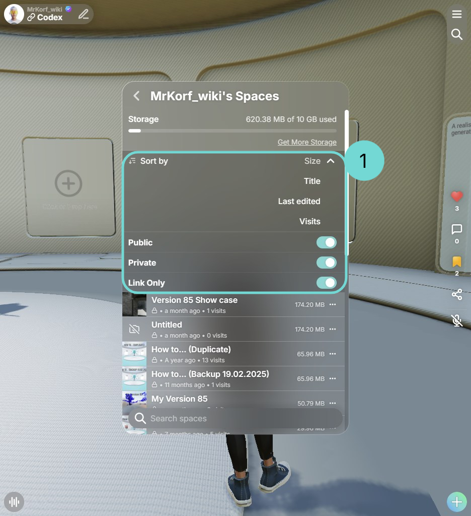 Storage list filter options